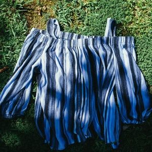 Blue Striped Off the Shoulder Summer Top